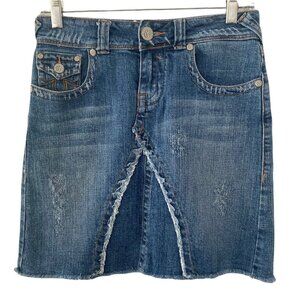 Cest Toi Skirt Denim Womens Size Small Stretch Raw Hemline Fringe